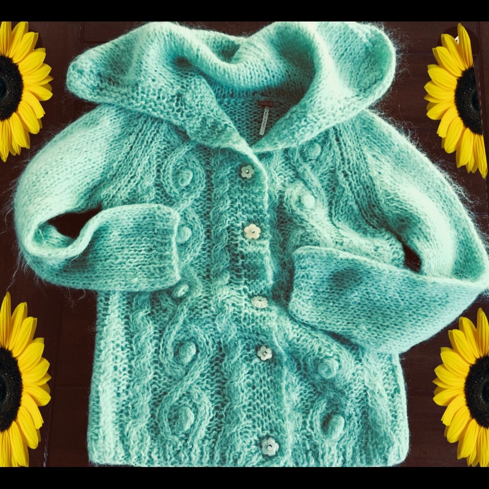 Free People Mint Green Mohair Cardigan Sweater sm